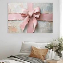 1pc Framed Canvas Poster, Pink Gift Bow Valentine's Day  Girl Preppy Decor Wall Art Canvas Paintings, Ideal Gift For Bedroom Living Room Corridor, Wall Art, Room Decoration - Multicolor - View 5