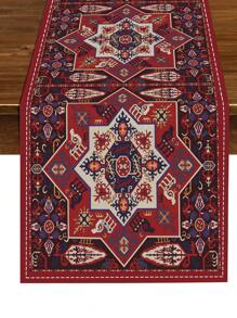 1 Stück Böhmisch-Artiger Tischläufer, Vintage Geometrischer Stil Tischdecke mit roten Blumen, Abstrakte Kunst, Waschbar für Innen- und Außenbereich, Party, Küche, Zuhause, Esstisch, Couchtisch, Restaurant Dekoration