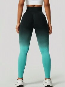 Pantalones de yoga de mujer fashion de verano con efecto degradado melocotón y levantamiento de glúteos, mallas sin costuras de cintura alta para adelgazamiento y entrenamiento