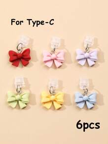 1/6pcs Color Bow Charging Port Dustproof Plug, Dopamine Good Mood Color Matching, Cute And Compact Resin Material Pendant, Bow Tie Decorative Pendant Accessories, Phone Tablet Earphone Kindle Charging Port Silicone Transparent Dustproof Plug, Friend Couple Best Friend Gift, Phone Charging Port Waterproof, - Multicolor - View 29