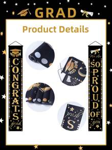 2件套黑金毕业季挂旗、横幅、门帘，祝贺2025届毕业生，我们为你们感到骄傲！适用于毕业典礼派对背景装饰、户外装饰、教室装饰、门帘等。 - 畢業季門聯 - 查看 7