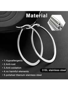 2 Pairs Of Oval Hoop Earrings Surgical Titanium Stainless Steel Hypoallergenic Circle Round Hoop Earrings For Women