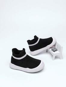 1 par de meias esportivas respiráveis listradas para crianças, sapatos versáteis - Preto - Ver 6