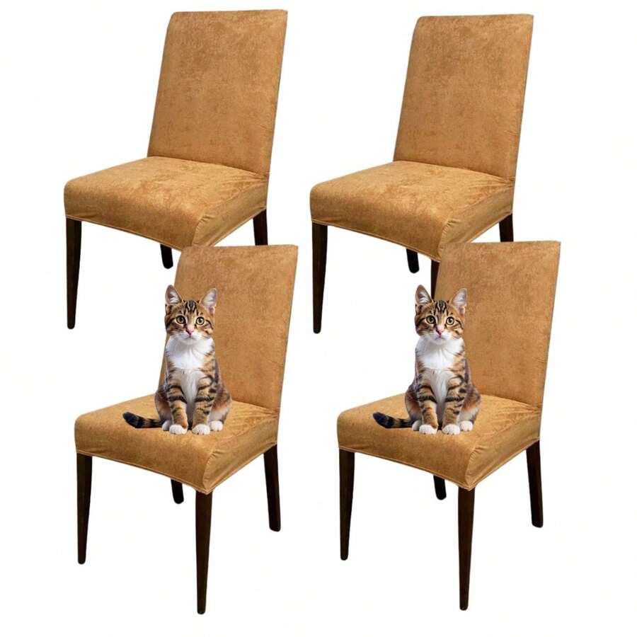 Kit 4 Capas de Cadeira de Jantar em Suede Resistente à Gatos