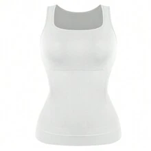 Slimming Women Tummy Control Shapewear Abdomen Compression Camisole Cami Vest Scoop Neck Tank Top Body Shaper Ladies Underwear Undershirts Shaping Tops Shirts Wide Shoulder Strap No Pad - White - View 7