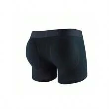 1 Men's Hip Lift With Removable Sponge-Filled Underwear, Enhanced Hip Filler, Sweat Absorption, Solid Color, Nylon, Non-Stretch Fabric, Shorts - Black - View 6