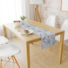 Blauer Skizzen Vogel & Blumen Sommer Tischläufer, Vintage Blau Pfau Blumen Esszimmer Tisch Dekoration, saisonale moderne Küche Esszimmer Tisch Dekoration für Zuhause & Party - Blau - Übersicht 3