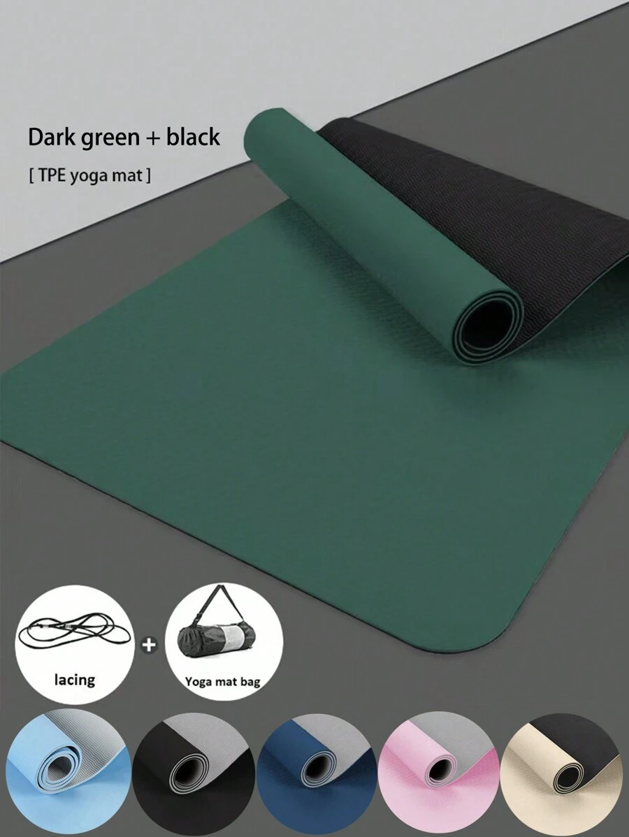 TPE Yoga Mat, Non-Slip, Fitness Exercise Mat With Carrying Strap, Suitable For Home, Pilates, And Floor Workouts - Multicolor - View 1