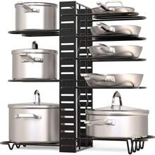 1pc Pot Rack Organizers, 8 Tiers Pots And Pans Organizer For Kitchen Organization & Storage, Adjustable Pot Lid Holders & Pan Rack, Lid Organizer For Pots And Pans With 3 DIY Method