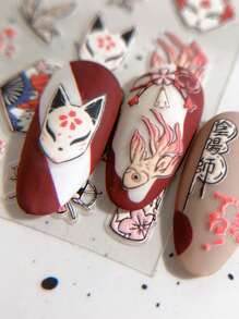 Pegatinas de arte de uñas con diseño de graffiti japonés, con diseños en relieve de mariposa y zorro rojo, con respaldo adhesivo, para salones de uñas y uso personal - Multicolor - Ver 9
