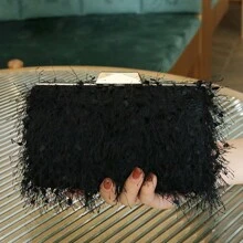 Evening Bag Clutch Tassel Box Handbag Small Purse Fashion Party Shoulder Bag For Women Party And Wedding - Black - View 4