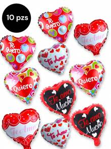 10 o 20 hermosos globos de San Valentín, amor y en forma de corazon c/u de 25 cm diseños diferentes y variados - 10 pzs - Ver 2