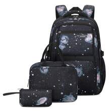 3pcs/Set Starry Sky Print Backpack With Lunch Box & Pencil Case, Large Capacity Multi-Pocket Student Backpack, Casual Lightweight Travel Backpack, 18-Inch Laptop Bag, Unisex, Suitable For Daily, Travel, School, Back To School Gift