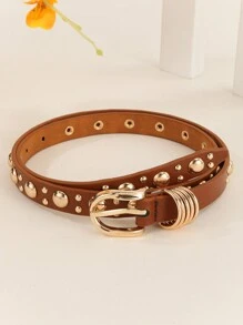 1 chiếc thắt lưng kim loại đính đinh tán màu vàng phong cách Punk cao cấp dành cho nữ, thích hợp kết hợp với quần jean để mặc hàng ngày và ngày lễ tình nhân mùa hè, mùa thu, mùa thu, Halloween - Nhiều màu - Xem 7