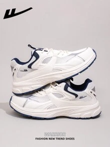 WARRIOR 男士 1 双休闲运动鞋，系带设计厚底低帮户外平底鞋，春夏休闲鞋，现代设计厚底厚底运动鞋，带有复古细节，舒适时尚，经典男鞋 - 藍色 - 查看 1