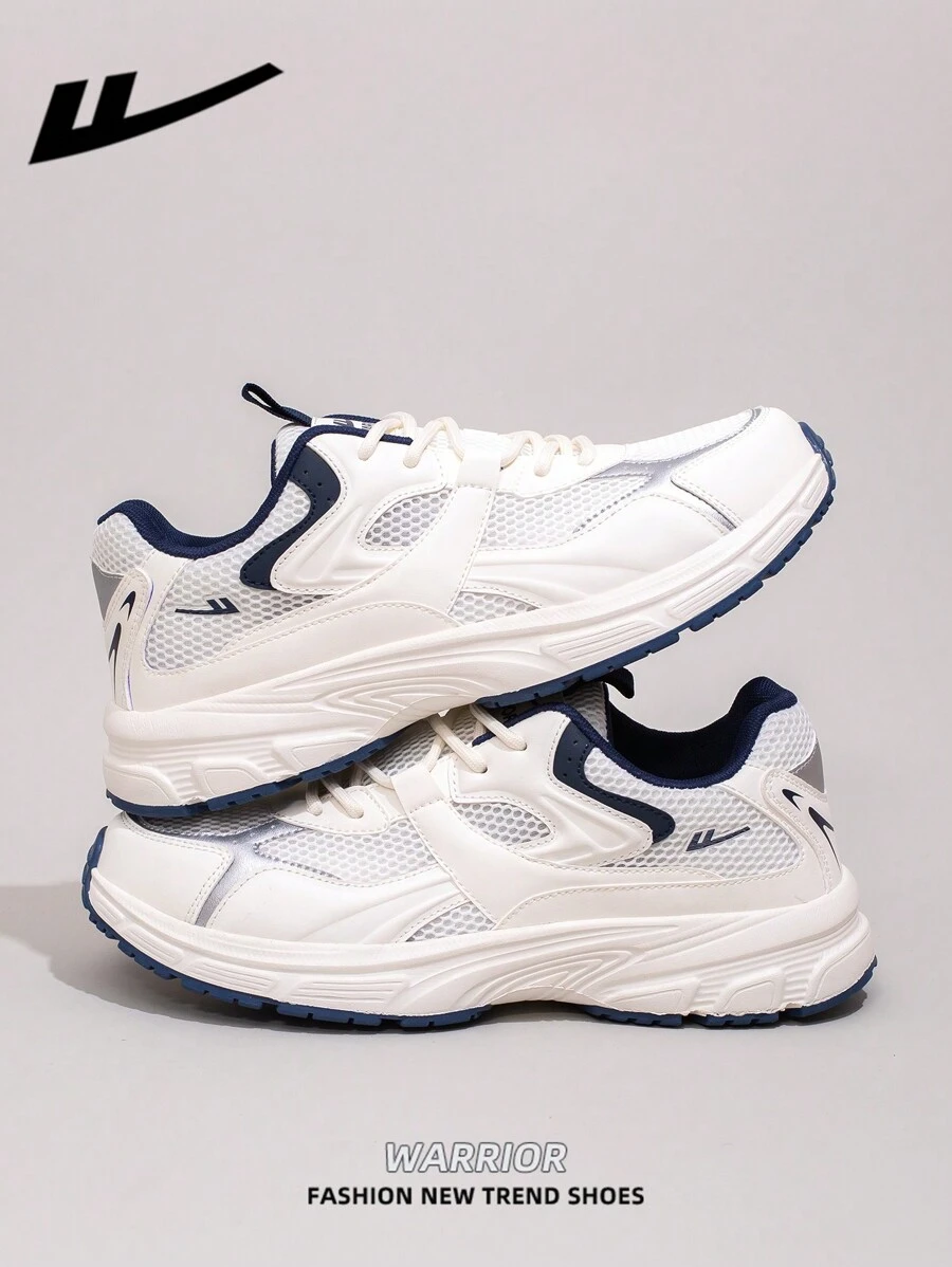 WARRIOR 男士 1 双休闲运动鞋，系带设计厚底低帮户外平底鞋，春夏休闲鞋，现代设计厚底厚底运动鞋，带有复古细节，舒适时尚，经典男鞋 - 藍色 - 查看 1
