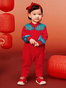 mini bala 女婴针织新年连体衣，柔软温暖的传统服装