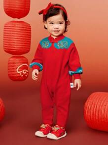 mini bala 女婴针织新年连体衣，柔软温暖的传统服装