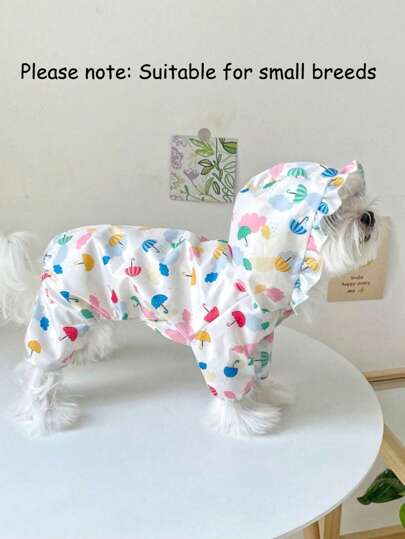 1 szt. Kolorowy parasol z nadrukiem i kapturem, czterostopowy płaszcz przeciwdeszczowy dla zwierząt, odpowiedni dla kotów i psów, aby zapobiec deszczowi