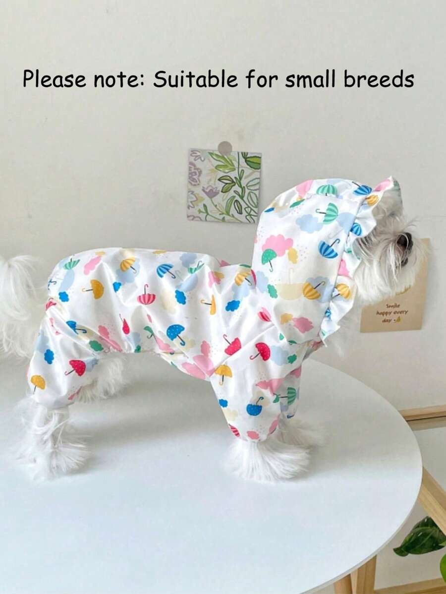 1PC Cute Umbrella Print Dog Raincoat Ruffled Brim Hooded Waterproof Jacket Cartoon Pattern Pet Rain Poncho Clothes For Small Dogs Puppy