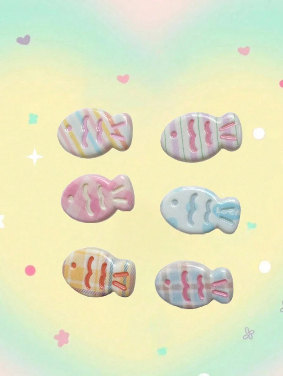 6pcs Cute Cream & Candy Color Angelfish Design Hair Clips, Kawaii Y2K Bangs Clips, Versatile Wavy Fish Hair Clips, Macaron Colors Claw Clips Hair Claws Hair Barrettes, School Stuff