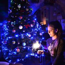 1 pieza Luces de hadas de secuencia de LED con batería, decoración navideña interior/exterior, decoración para bodas y fiestas - Material plástico, eficiente energéticamente, fácil de colgar, baterías no incluidas