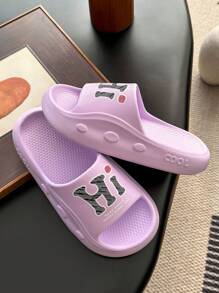 Minimalist Letter Print Non-Slip Indoor Slippers - Purple - View 3
