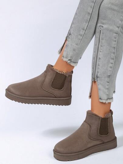 秋冬大码女式保暖内衬雪地靴，时尚舒适百搭厚底休闲踝靴，女靴