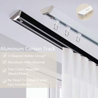 1 set V-formade osynliga ultratunn gardinskenor i aluminium - justerbara skarvade duschdraperiskenor, tak- eller väggmonterade gardinslingor med monorail, tyst glidande, lämpliga för hem och badrum (färg: svart, vit) Badrumsinredning för hemmet Höstdekor Badrumstillbehör Tillbaka till skolan
