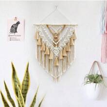 Tapisserie murale en macramé 55x75cm, décoration murale suspendue en macramé faite à la main, style Boho, pour chambre à coucher et salon - Kaki - Voir 5