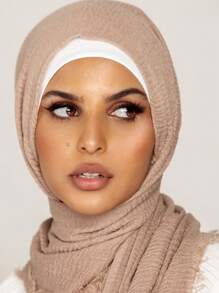 1 pieza Pañuelo plisado liso para mujer, ropa velada con hiyab básico de unicolor clásico