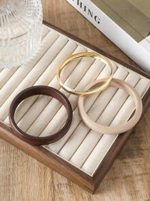 3pcs Vintage Geometric Wooden Resin Metal Bangle Bracelet Set, Suitable For Women Casual, Party Wear