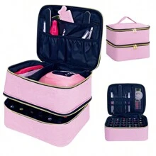 Nail Polish Storage Bag Handheld Double-Layer Makeup Storage Tote For Girls And Women Manicure, Essential Oils, Makeup Sets Daily Travel Use Makeup Bag Storage Cosmetics Storage Box Makeup Box - Pink - View 9