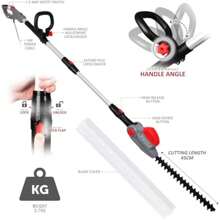 Pole Hedge Trimmer Long Reach Telescope 550W Power 2.7m Extendable Reach 135° Adjustable Head 2-Way Safety Switch Shoulder Strap 10m Cable - White/Red1 - View 8