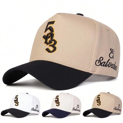 AR 1 件男士数字刺绣棒球帽，SALVADOR 字母时尚运动可调节帽檐帽子，户外防晒休闲帽适合春季、秋季、旅行、海滩、派对
