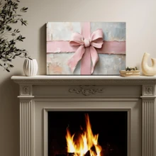 1pc Framed Canvas Poster, Pink Gift Bow Valentine's Day  Girl Preppy Decor Wall Art Canvas Paintings, Ideal Gift For Bedroom Living Room Corridor, Wall Art, Room Decoration - Multicolor - View 2