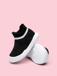 1 par de meias esportivas respiráveis listradas para crianças, sapatos versáteis - Preto - Ver 4