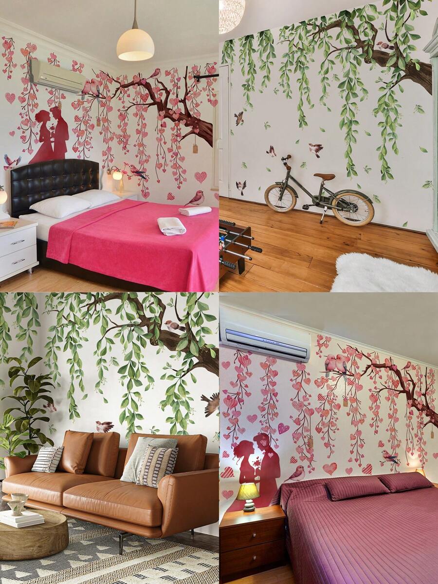 1 conjunto/3 peças, 1 conjunto/4 peças, 1 conjunto/7 peças Adesivos de parede pintados à mão com formato de árvore verde grande e coração de árvore rosa, decoração para sala de estar, quarto, banheiro, atmosfera de feriado, decalques para casa, presentes, aniversário, formatura, decoração de quarto, decoração de casa, decoração de parede, decoração de banheiro, decoração de quarto, coisas de decoração de quarto, decoração de sala de estar, decoração de casa, papel de parede para sala de estar