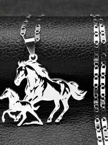 Horse Pendant Necklace For Women Men Stainless Steel Animal Running Horse Accessories Necklace - Necklace - View 10