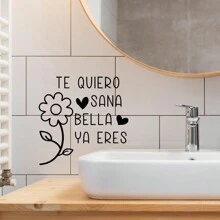 BRUP 1 件 PVC“TE QUIERO SANA BELLA YA ERES”Pep-Talk 艺术字母镜面贴纸，防水，可移除贴花，适用于卧室、客厅和浴室墙壁装饰和家居美学房间装饰家居装饰浴室装饰卧室装饰房间装饰用品客厅装饰家居装饰客厅墙纸个性化贴纸厨房装饰 - 黑色 - 查看 3