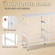 Wide Dresser With 6 Drawers, TV Stand For  Inches TV, Entertainment Center With Metal Frame, Wooden Top, Fabric Storage Dresser For Bedroom, Hallway, Entryway, Black And Rustic Brown - 白色 - 查看 7