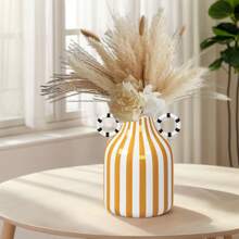 1 pieza Jarrón de cerámica con rayas pintadas a mano de estilo sencillo y flores, decoración para arreglos florales de mesa, decoración del hogar, cocina, boda, mesa, oficina, jardín y exteriores