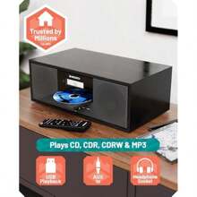 Bluetooth DAB CD Player 60W Stereo HiFi System Home Mains Powered Inbuilt Speakers LED Display Dual Alarm 20 Presets FM USB MP3 AUX Remote Control - Black1 - View 5