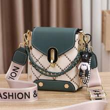 Women's Crossbody Bag With Miniature Geometric Pattern And Faux Pearl Decoration Portable Money Bag - 綠色 - 查看 2