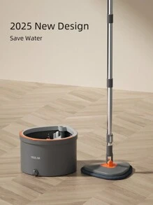 VEELAR Sistema de fregona y cubo True Clean, que incluye fregona giratoria, cubo de fregona de compartimento dual y 2 almohadillas de fregona lavables a máquina (Fregona giratoria)