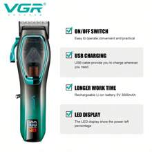 Recortadora de pelo VGR 9000 RPM inalámbrica con pantalla digital recargable, recortadora de acabado para hombres V-674 - Multicolor - Ver 6
