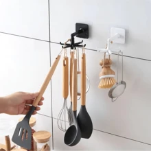4pcs 360-Degree Rotatable 6-Hooks Rack, Multi-Functional Storage Organizer For Kitchen Utensils, Spoons, Spatulas, Pots, Keys, Towels, Bathroom Accessories, No-Drill Hook - Multicolor - View 1