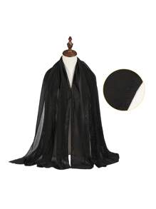 1pc Women's Black Rhinestone Embellished Chiffon Scarf/Neck Wrap, Multifunctional
