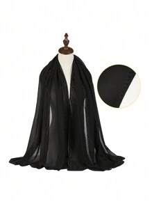 1pc Women's Black Rhinestone Embellished Chiffon Scarf/Neck Wrap, Multifunctional