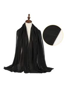 1pc Women's Black Rhinestone Embellished Chiffon Scarf/Neck Wrap, Multifunctional